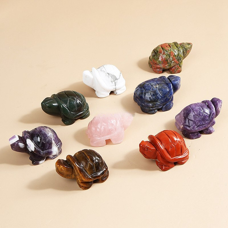Natural Quartz Carved Longevity Tortoise Crystal Healing Gemstone Animal Turtle