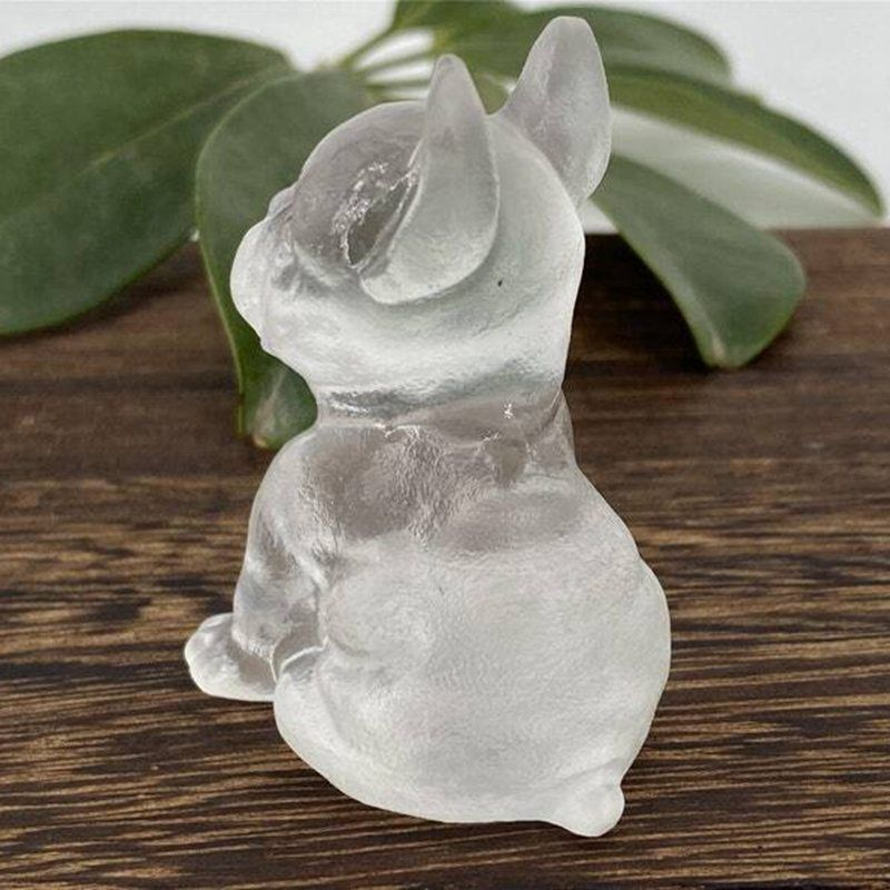 Natural Quartz Crystal Carved Rough Stone French Bulldog Healing Animal Decor