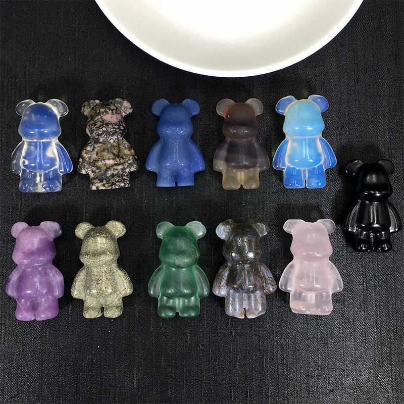 Natural Quartz Crystal Gloomy Little Bear Healing Gemstone Skull Carved Animal