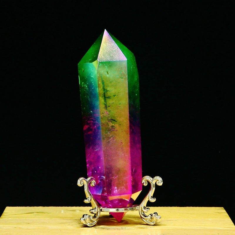 233g Natural Crystal Electroplated Rainbow Quartz Tower Double Wand Point Reiki