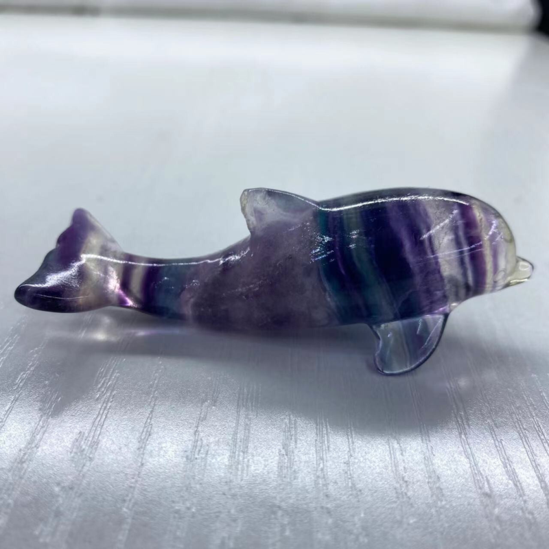 1PC Natural Fluorite Quartz Carved Crystal dolphin Skull Healing Reiki Gem Gift