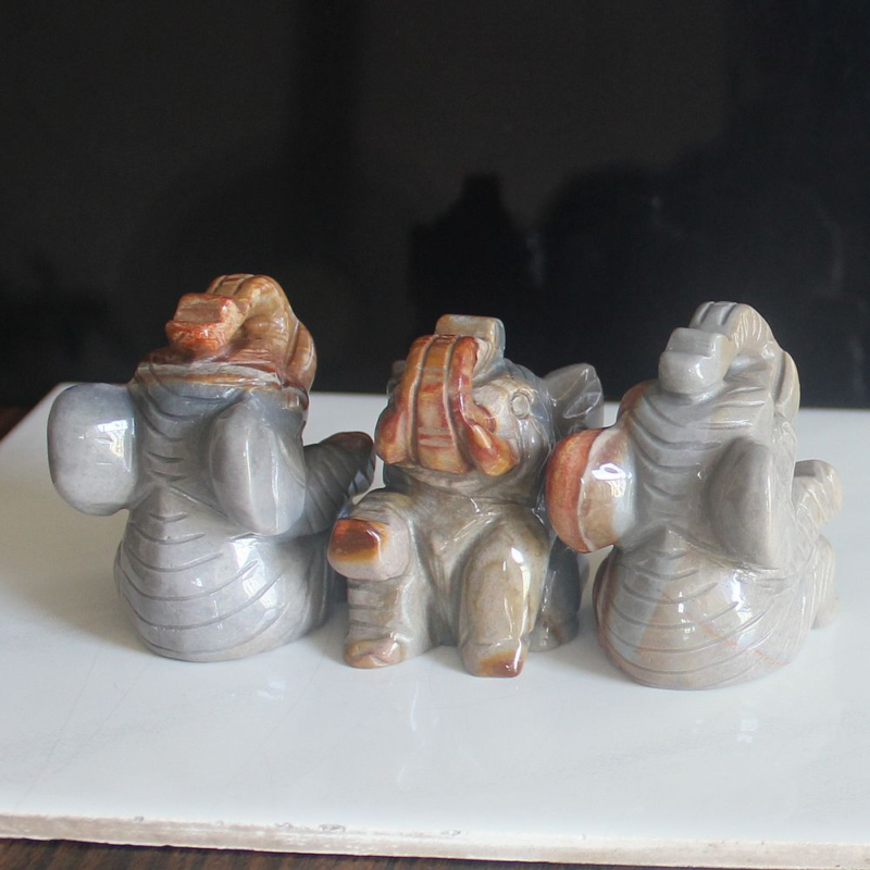 Carved gemstone crystal sitting elephant figurine animal carving home decor 2''