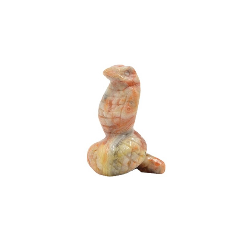 Natural Quartz Crystal Skull Carved Snake Healing Stone Viper Cobra Animal Decor