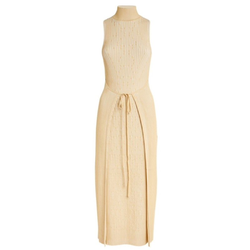 NWT Cult Gaia Knitted Liora Front Wrap Midi Dress in Off White Sand Size Large