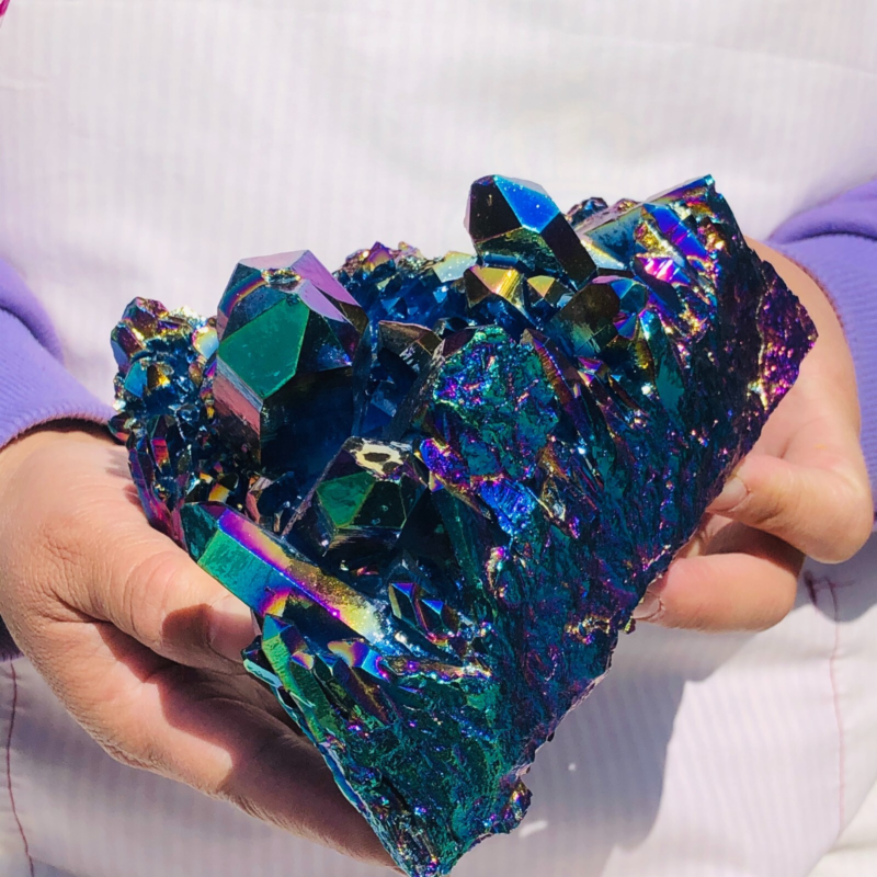 3.58LB Color Flame Aura Electroplate Quartz Crystal Specimen Healing point 453