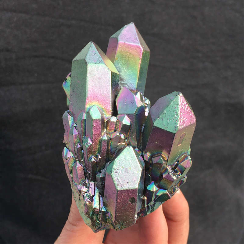 210g Electroplate Rainbow cluster quartz crystal mineral specimen reiki healing
