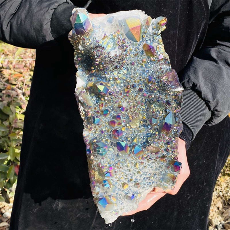 6160g Color Flame Aura Electroplate Agate Quartz Crystal Cluster Specimen