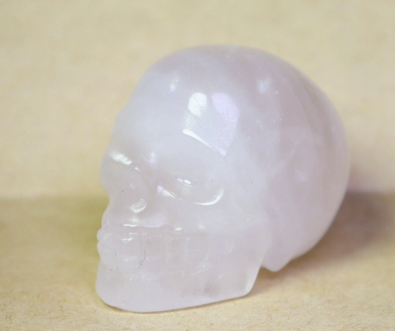 Natural Pink Rose Quartz Crystal Stone Carved Skull Stone Carving Reiki Healing