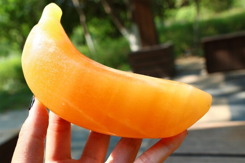 5.7" Natural Geode Stone Carved Banana Reiki Crystal Skull Decor Crystal Gift 1x