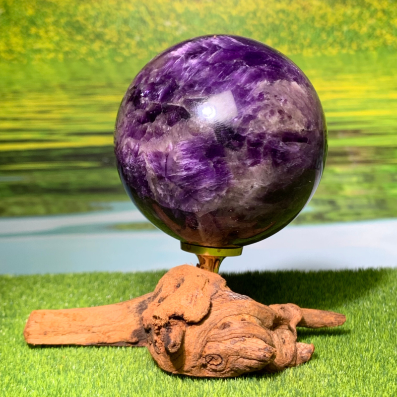 292G Rare High Quality Purple Dream Amethyst Quartz Crystal Sphere Healing Ball+