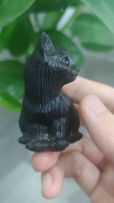 2.2'' Natural Crystal Cat Obsidian Hand Carving Animal Cat Figurine Sculpture