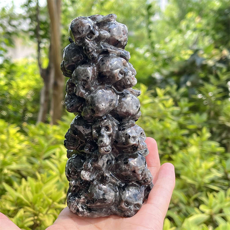 500g+ Natural yooperlite hell skull carved Quartz Crystal skull Energy Healing