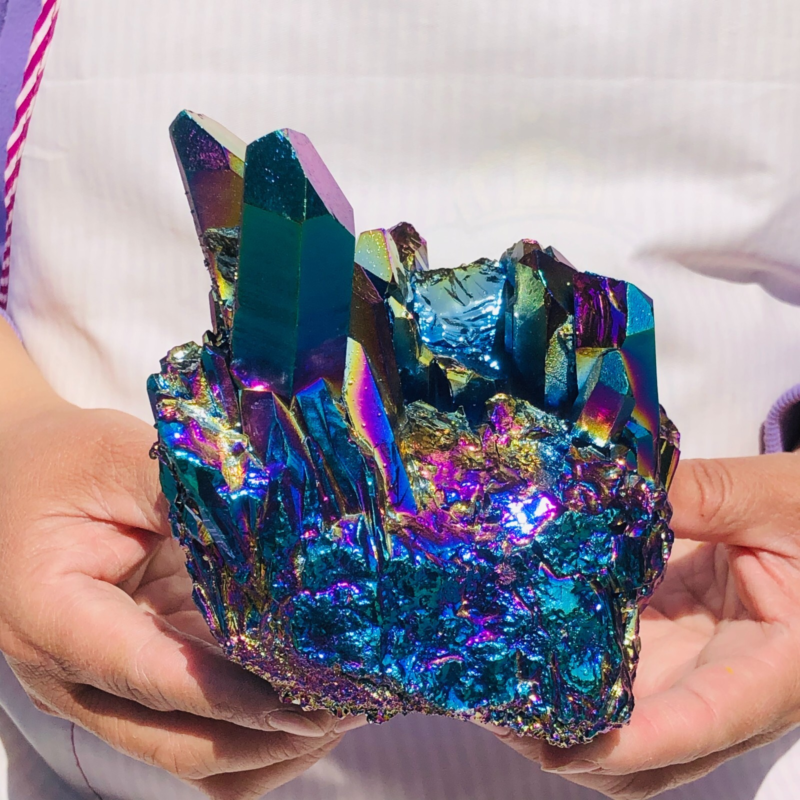 3.1LB Color Flame Aura Electroplate Quartz Crystal Specimen Healing point 452