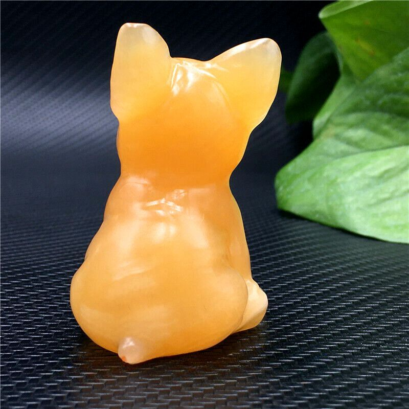 Natural Quartz Crystal Carved Rough Stone French Bulldog Healing Animal Decor