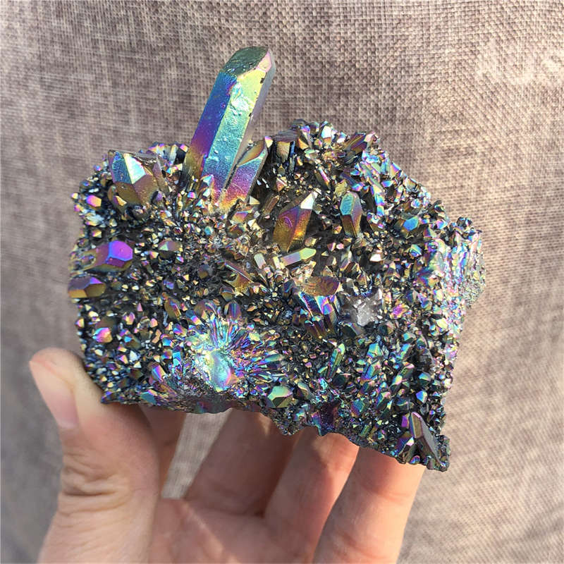200g Electroplate Rainbow cluster quartz crystal mineral specimen reiki healing