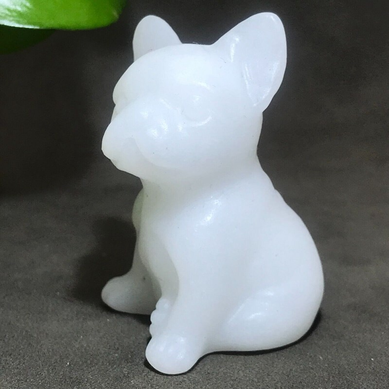 Natural Quartz Crystal Carved Rough Stone French Bulldog Healing Animal Decor