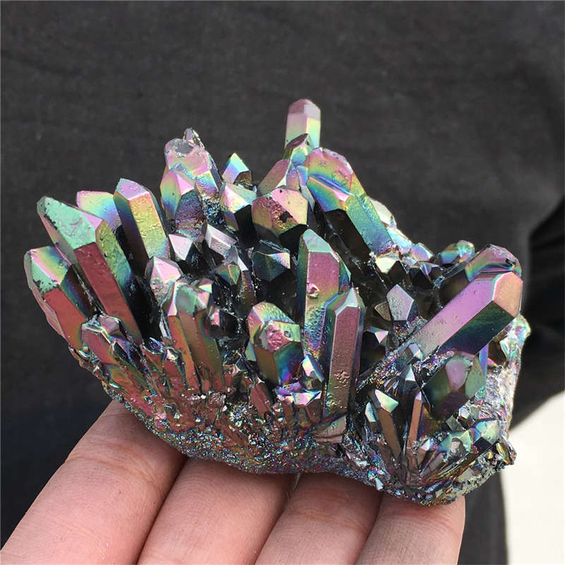 210g Electroplate Rainbow cluster quartz crystal mineral specimen reiki healing