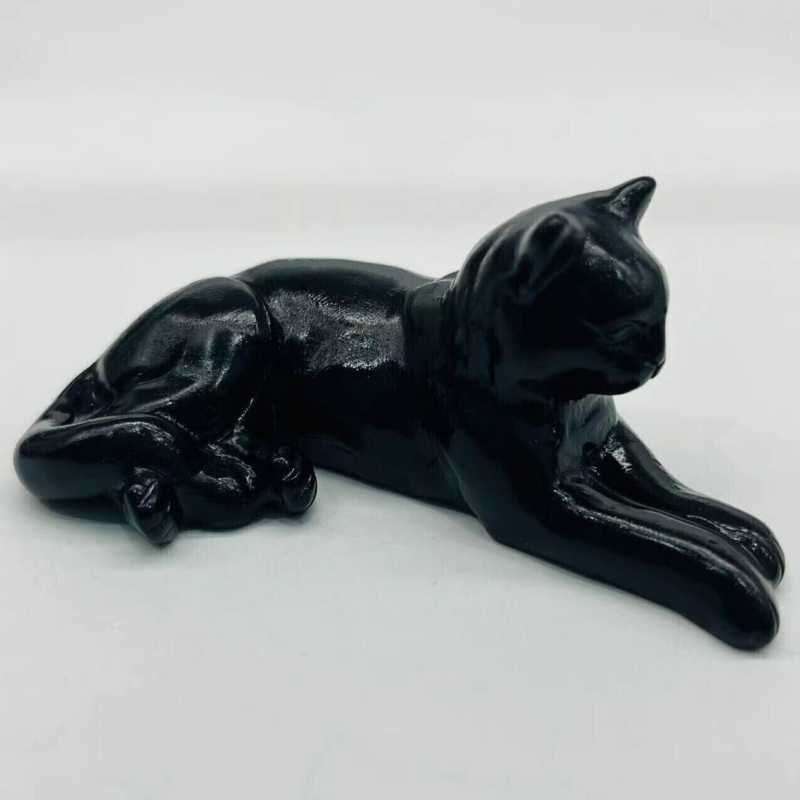 3" Natural obsidian quartz hand-carved cat skull crystal reiki healing