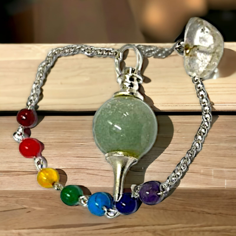 Green Aventurine Round Seven Chakra Pendulum Meditation Healing Spiritual Stone