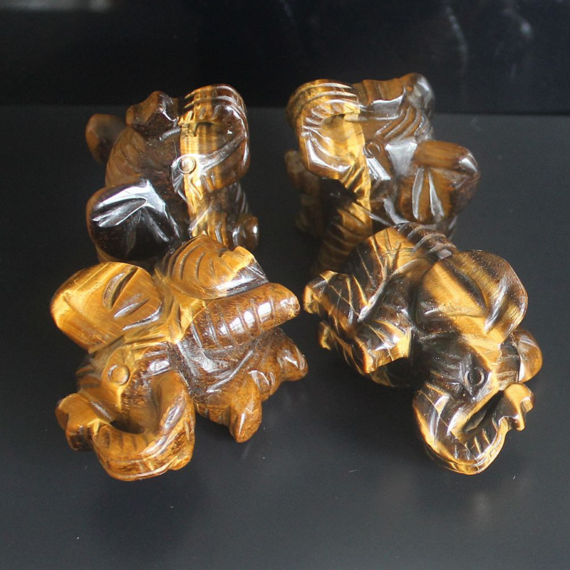 Carved gemstone crystal sitting elephant figurine animal carving home decor 2''