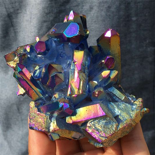 250g Electroplate Rainbow cluster quartz crystal mineral specimen reiki healing