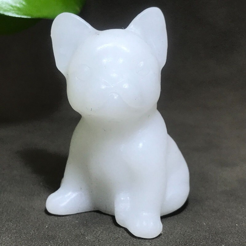 Natural Quartz Crystal Carved Rough Stone French Bulldog Healing Animal Decor