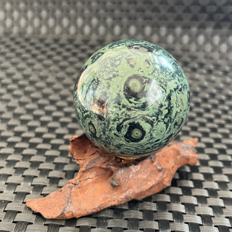 238G Natural Peacock's eye Crystal Polishing Stone ball Healing+Stand