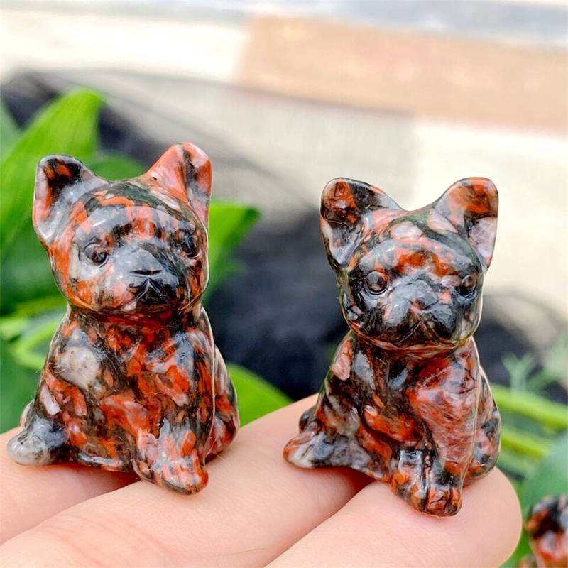 Natural Quartz Crystal Carved Rough Stone French Bulldog Healing Animal Decor