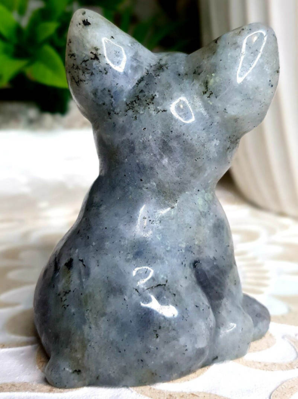 Natural Quartz Crystal Carved Rough Stone French Bulldog Healing Animal Decor