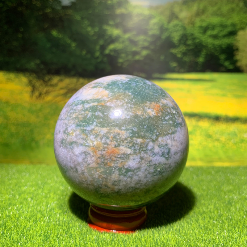 372GNatural Marine Jasper Quartz Ball Crystal Ball Mineral Specimen Restoration