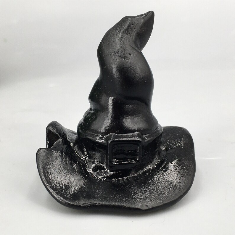 1pc Natural Obsidian Wizard hat Crystal Hand Carved Animal Decoration Reiki Heal