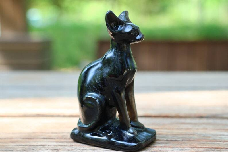 3.5" Natural Silver Obsidian Carved Hairless Cat Reiki Crystal Skull Decor 1PC