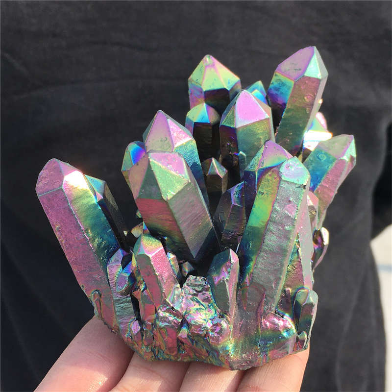 370g Electroplate Rainbow cluster quartz crystal mineral specimen reiki healing