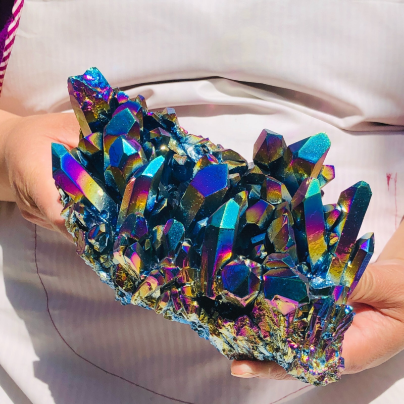 3.67LB Color Flame Aura Electroplate Quartz Crystal Specimen Healing point 474