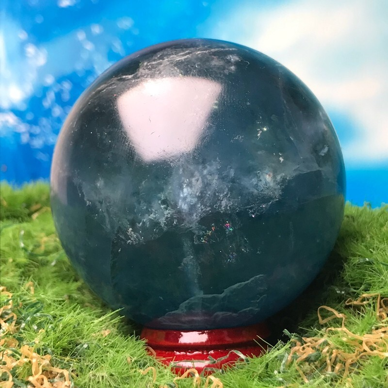 274GNatural Blue Fluororite Quartz Crystal Ball Polished Mineral Repair