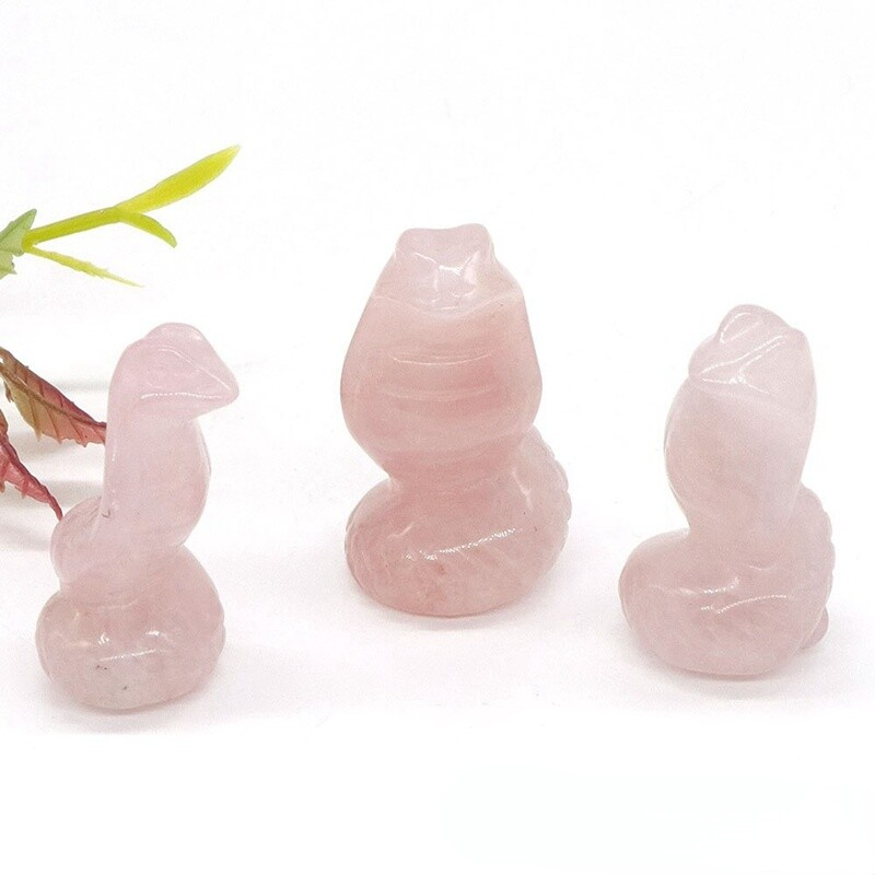 Natural Quartz Crystal Skull Carved Snake Healing Stone Viper Cobra Animal Decor