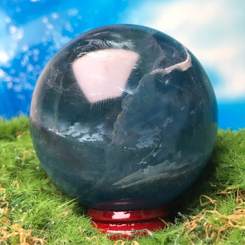 274GNatural Blue Fluororite Quartz Crystal Ball Polished Mineral Repair