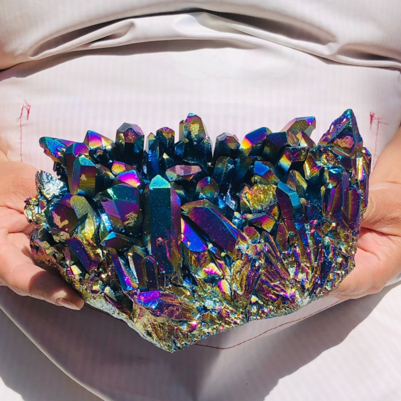 3.67LB Color Flame Aura Electroplate Quartz Crystal Specimen Healing point 474