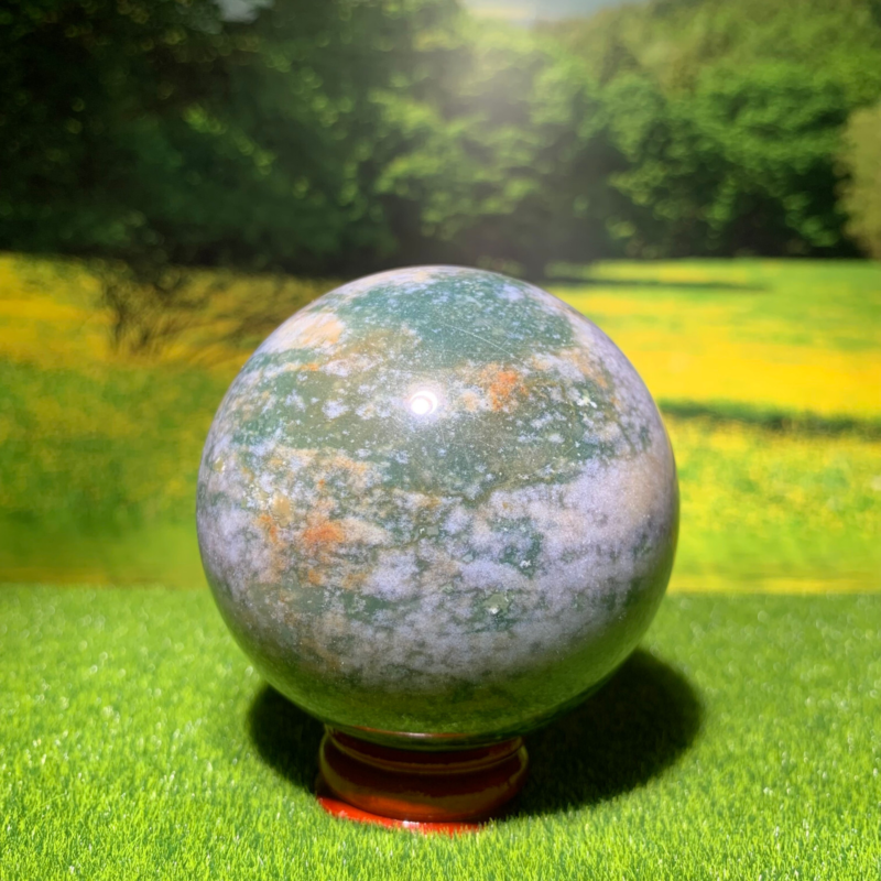 372GNatural Marine Jasper Quartz Ball Crystal Ball Mineral Specimen Restoration