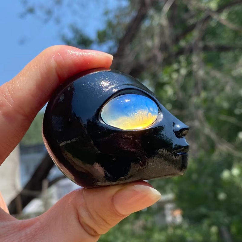 2" Natural Obsidian carved aliens skull crystal decoration reiki curehealing 1pc