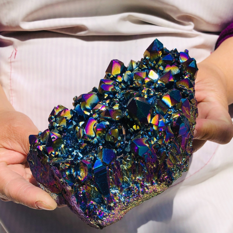 2.31LB Color Flame Aura Electroplate Quartz Crystal Specimen Healing point 477