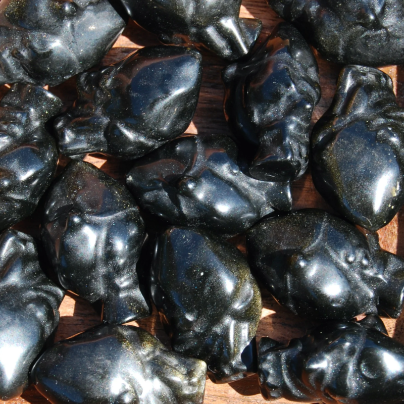 ONE 1.25in Gold Sheen Obsidian Anatomical Heart, Realistic Crystal Carving