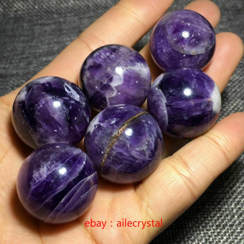 Natural Dreamy Amethyst Sphere Quartz Crystal Ball Reiki Healing 5PCS