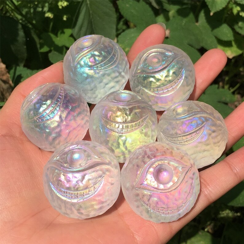 1PC Titanium Rainbow Melting stone ball Quartz  Mysterious Eyeball Reiki Heal