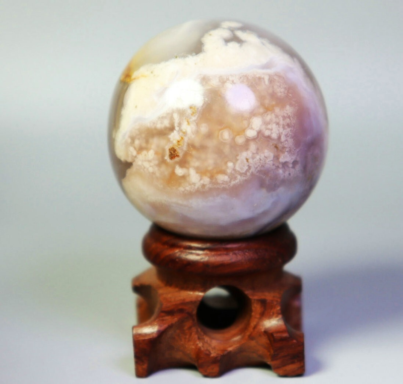 Natural Snowflake Cherry Blossom Flower Agate Quartz Crystal Sphere Ball / Stand