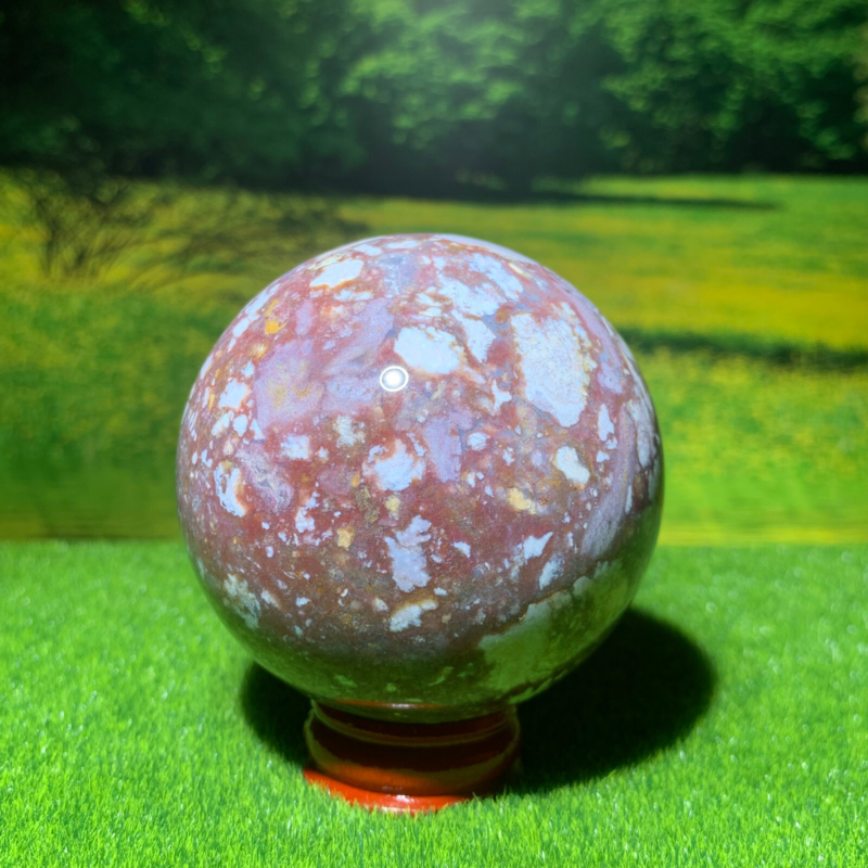 348G Natural Ocean Jasper Quartz Ball Crystal Sphere Mineral Specimen Healing