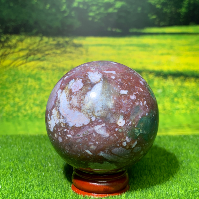 246GNatural Marine Jasper Quartz Ball Crystal Ball Mineral Specimen Restoration
