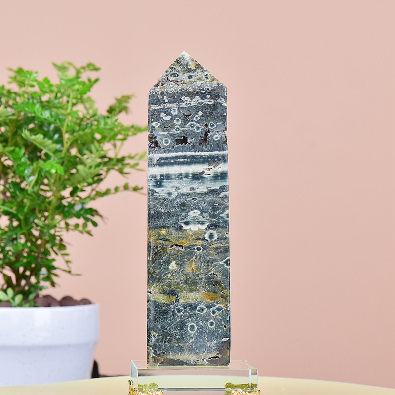 2.27LB  Natuar Ocean Jasper Crystal Obelisk Point Wand Stone Quartz Healing