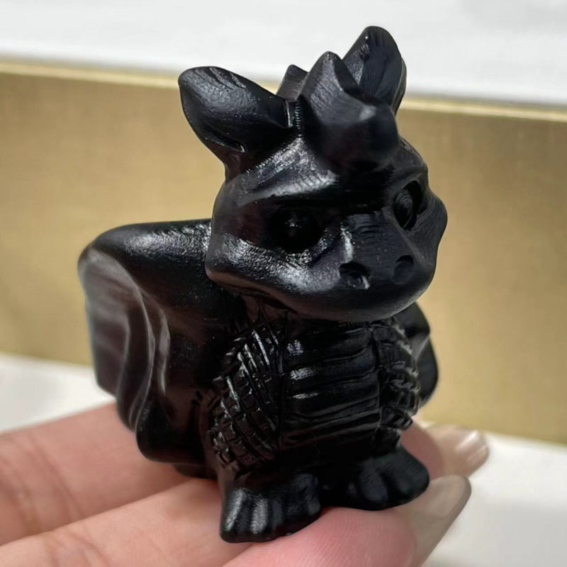 2" Natural obsidian quartz hand carved crystal animal skull reiki healing 1pc