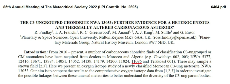 Meteorite NWA 11086 - CM-Anomalous - Proposed member of the new CT group